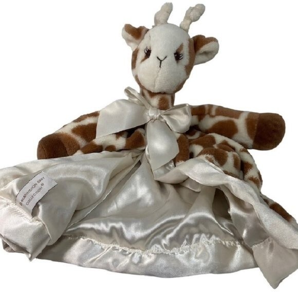 Bearington Baby Brown and White Giraffe Lovey Satin Lined Security Blankie 16 in - Picture 1 of 2